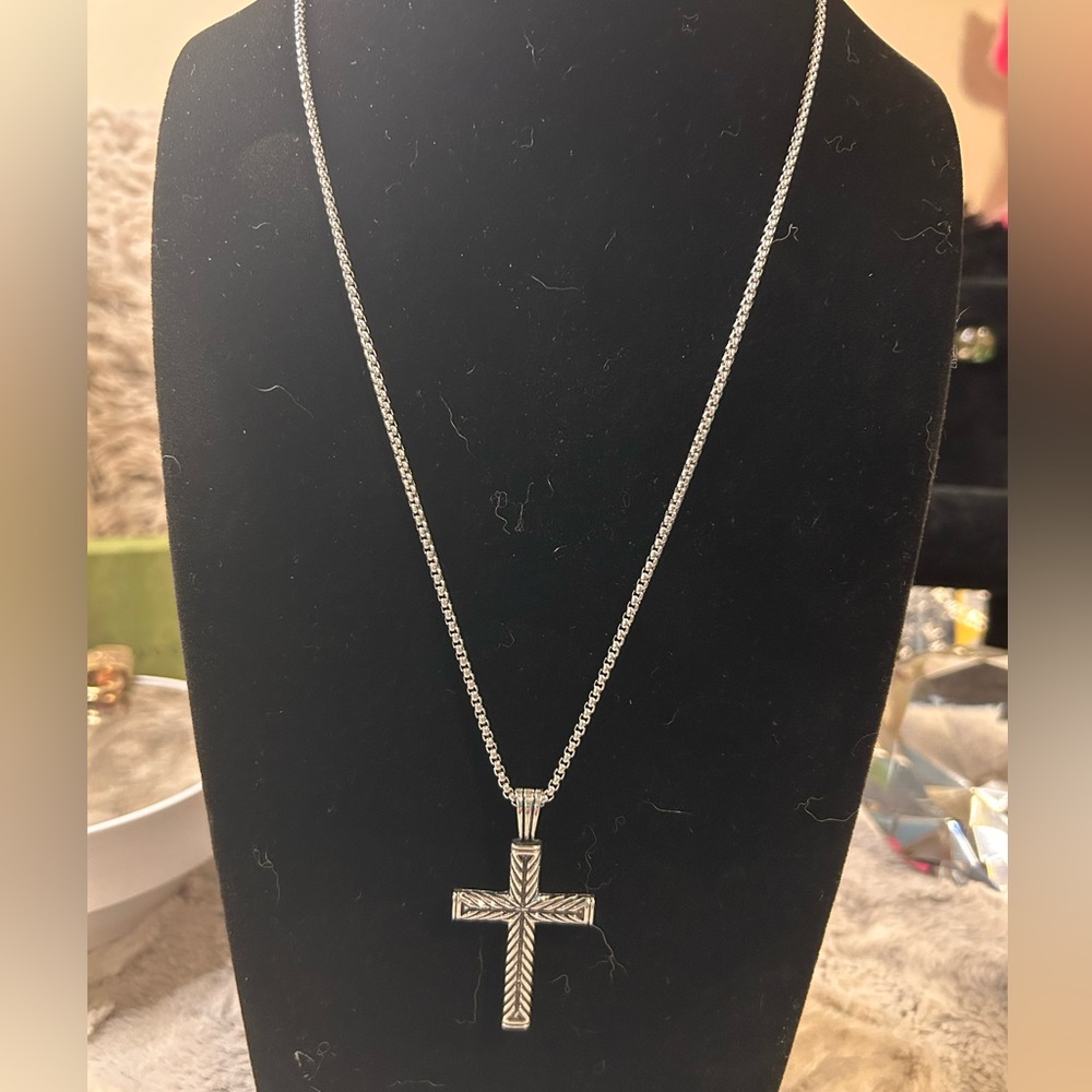 Silver Cross Pendant Necklace - Stainless Steel Necklace - 18”
